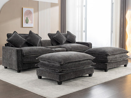 Modern Sectional Sofa With Removable Ottomans, USB Ports