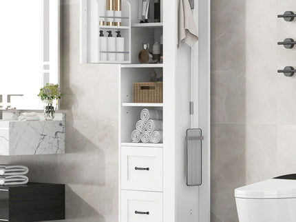 Freestanding Bathroom Storage Cabinet With Adjustable Shelves And Side Hooks Board, Rectangle Design