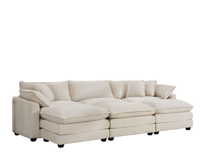 Modern Oversized Modular Cushion Sofa With Ottoman, Low Back, Deep Seating Sofa Set