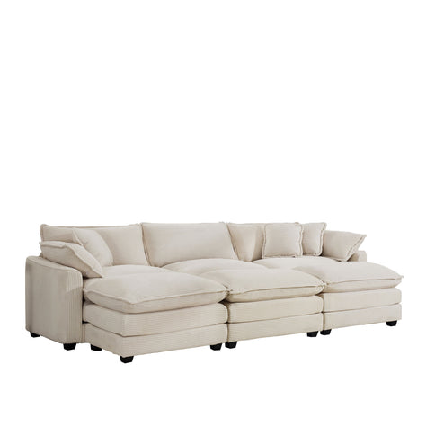 Modern Oversized Modular Cushion Sofa With Ottoman, Low Back, Deep Seating Sofa Set