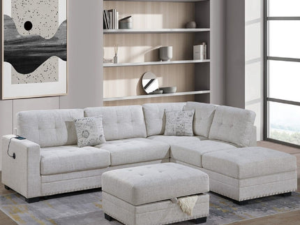 L - Shaped Sectional Sofa Set With Storage Ottoman, Tufted Upholstery Nailhead Trim