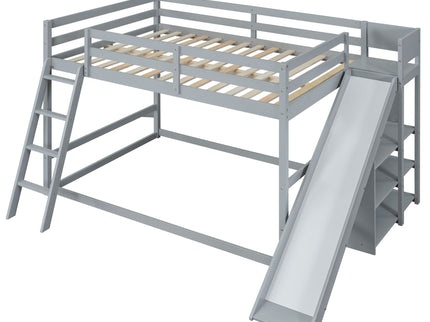 Bunk Bed With Ladder, Slide, And Shelves Pine Wood
