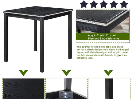 5 Pieces Counter Height Table Set, Kitchen Table With Square Table And 4 Upholstered Chairs