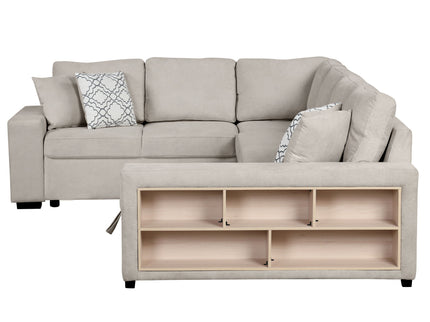 U-Shaped Sectional Sofa Pull-Out Sofa Bed With Two USB Ports, A Storage Chaise Lounge And Four Back Pillows For Living Room