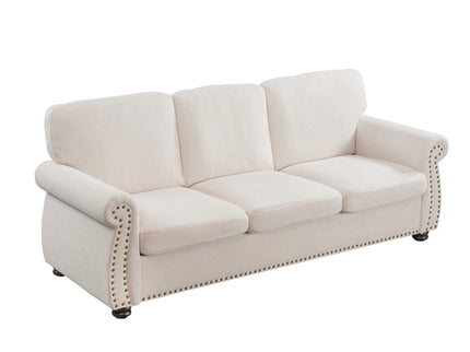 Soft Sofa, Upholstered 3 Seater Couch With High Density Foam, Loose Back Cushions And Turned Legs