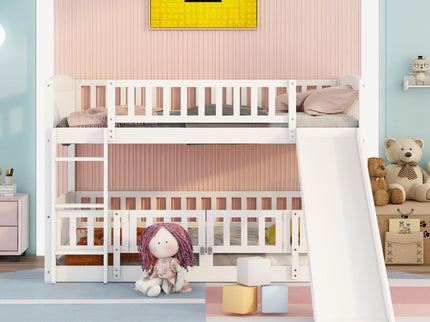 Low Bunk Bed With Slide, Fence And Ladder