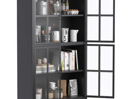 Premium Metal Storage Cabinet With Tempered Glass Doors, Adjustable Shelves, And Anti Tipping Device - Black
