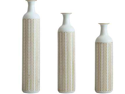 Floor Metal Vase Modern Style Decoration Home Metal Vase 3 Piece Set Gorgeous Home Decoration Large Glazed Metal Vase - Gold / White