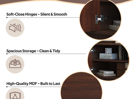 70" TV Stand With Ample Storage, Refined Curved Corners - Dark Brown