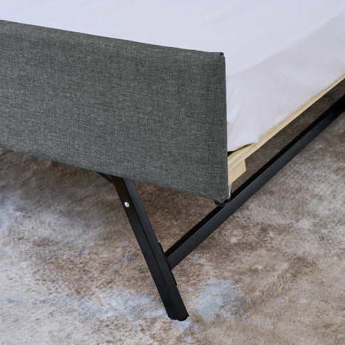 Upholstered Sofa Bed With LED Lights, Storage Headboard, Foldable Trundle & Wireless Charging