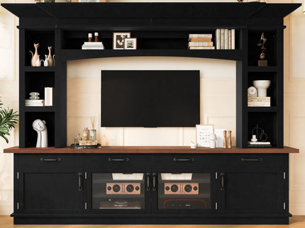 Extra Long TV Stand With 7 Color LED Lights, Adjustable Shelves & Storage Cabinets