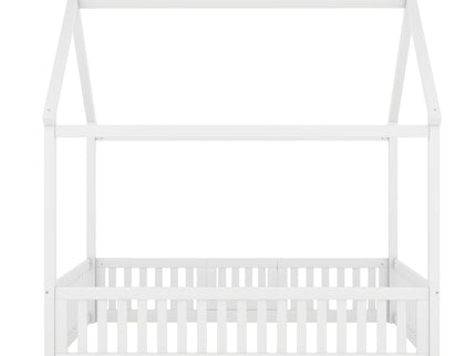 Wood House Bed With Fence And Door