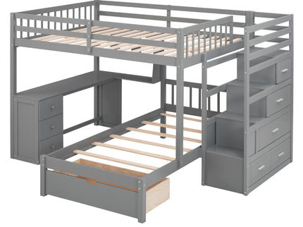 Bunk Bed With Desk, Drawers And Shelves