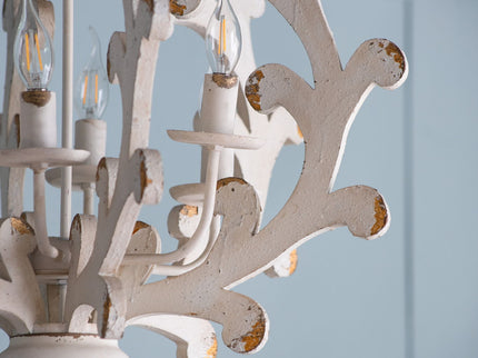 6 Light Chandelier, Hanging Light Fixture With Adjustable Chain For Kitchen, Bulb Not Included - White
