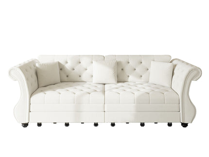Oversized Chesterfield Pull Out Sofa Bed, Roll Arm Couch With Flower Tufting For Living Room