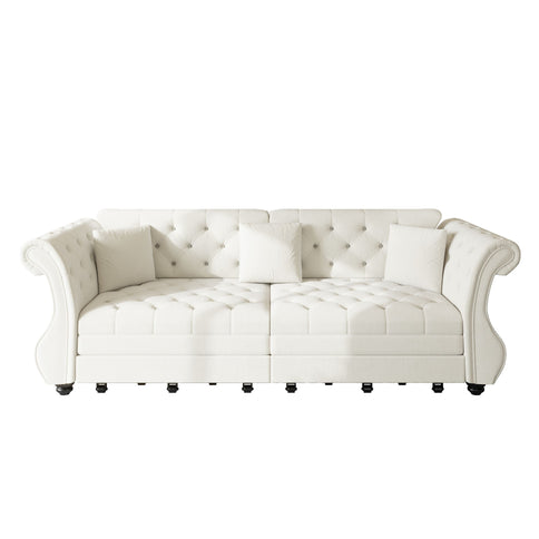 Oversized Chesterfield Pull Out Sofa Bed, Roll Arm Couch With Flower Tufting For Living Room