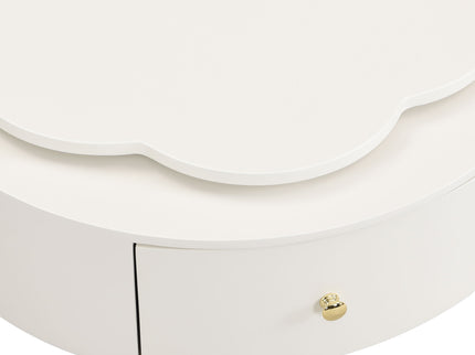 Modern Round Coffee Table (Set of 2), 360 Degree Rotatable Flower Shaped Top With 2 Drawers, Top Circle Side Table End Table With Glass For Living Room - Off White