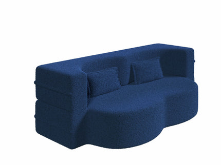 Modern Floor Sofa, With 2 Pillows, Convertible Teddy Fabric Foam Filled Bed