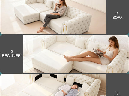 3-In-1 Convertible Sleeper Sofa With Movable Ottoman For Living Room