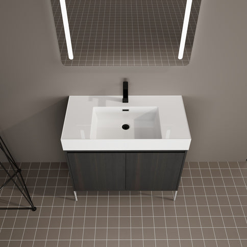 Freestanding Bathroom Vanity With Resin Sink And Storage Cabinet