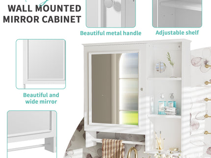 Wall Mounted Bathroom Storage Cabinet, Medicine Cabinets With Large Mirror Door, Adjustable Shelves And Three Open Storage Levels(Not Include Bathroom Vanity)