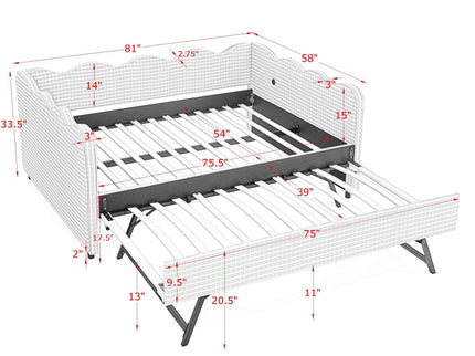 Gingham Daybed & USB Charging Port, Wave-Shaped Design