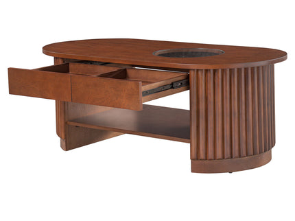 Fluted Oval Coffee Table With Drawers, 2 Tier Cocktail Table