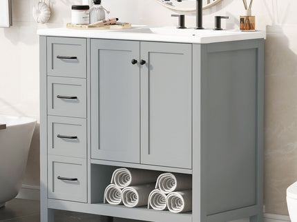 Bathroom Vanity With Sink Top, Bathroom Vanity Cabinet With 2 Doors And 2 Drawers, Open Shelf