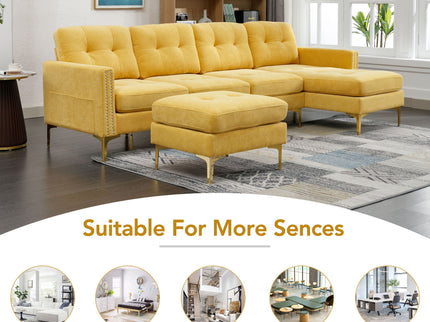 Modern L - Shape Convertible Sectional Sofa With Movable Ottoman
