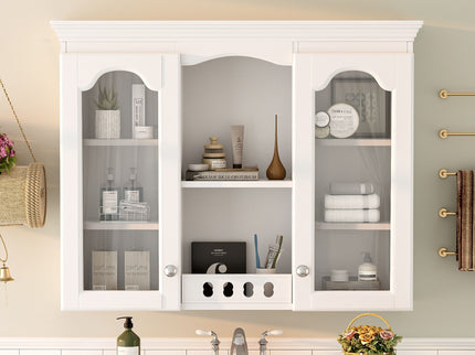 Wall-Mounted Medicine Cabinet With 2 Glass Doors, Adjustable Shelves - White