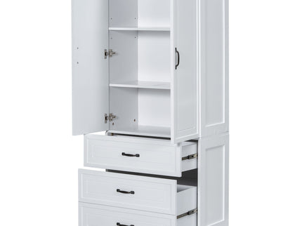 Tall Bathroom Storage Cabinet With 2 Doors And Drawers, Adjustable Shelf - White