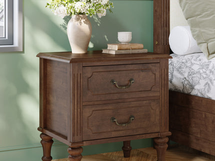 Fluted Nightstand With 2 Drawers, Bedside Table - Walnut