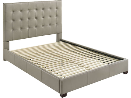 Queen Panel Platform Bed With Grid Tufted Headboard - Tan