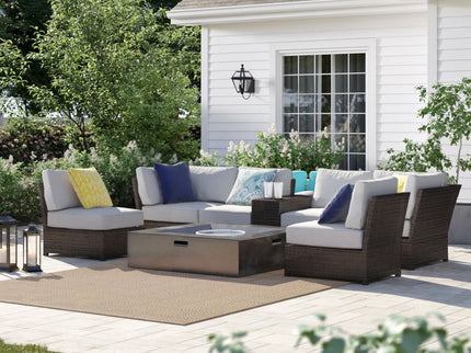 Contemporary Patio Seating Set With Fire Pit