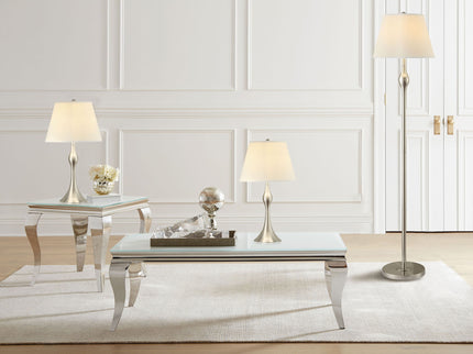 3 Piece Lamp Set, Floor Lamp And 2 Table Lamps - Silver