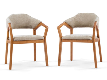 Indoor Upholstered Dining Chair (Set of 2) With Sturdy Frame And Ergonomic Curved Backrest - Oatmeal / Teak