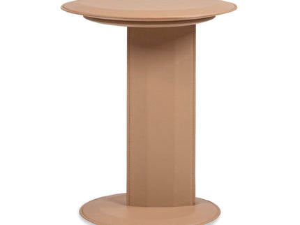 Mode - Leatherette Round C-Shaped Sofa Side Table - Saddle Brown