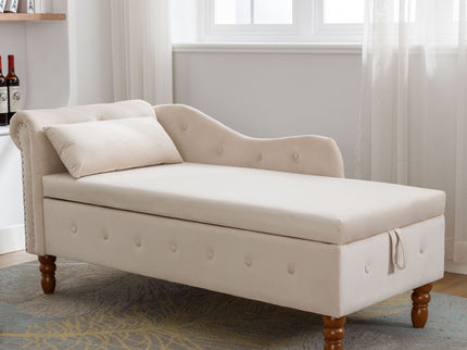 Chaise Lounge Indoor, Lounge Chair For Bedroom With Storage & Pillow, Modern Upholstered Rolled Arm Chase Lounge For Sleeping With Nailhead Trim For Living Room Bedroom Office