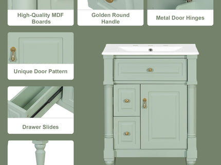 Freestanding Bathroom Vanity With Sink, Adjustable Shelf & Flip Drawer