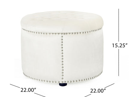 Elegant Round Ottoman Footstool With Studded Rim