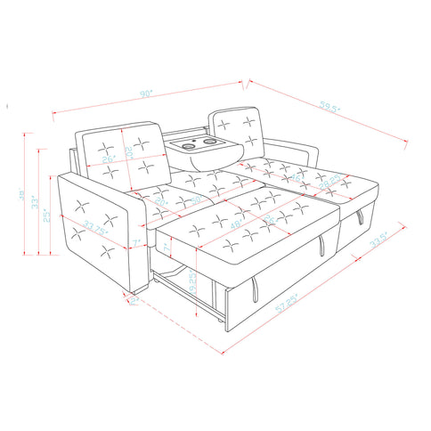 Gustavo - Sofa, Pull Out Bed, Storage Chaise, USB And Cup Holders - Beige