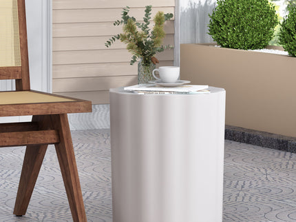 Outdoor End Table With Soft Wave Edge - Antique White