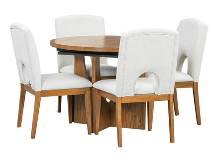 Topmax - 5 Piece Modern Extendable Round Dining Table Set With Removable Leaf For Small Places