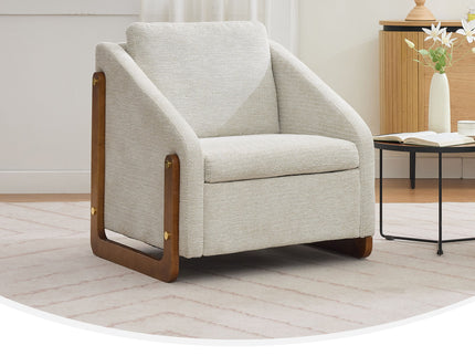 Modern Upholstered Armchair With Wooden Side Frame