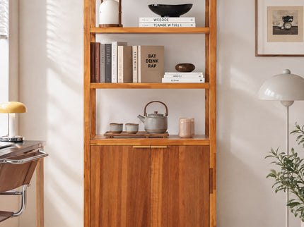 Modern Tall Storage Bookcase Cabinet With 2 Open Shelves & Double Doors