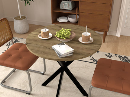 Round Dining Table For 2 - 4 People, Compact Kitchen Or Dining Room - Rustic Brown