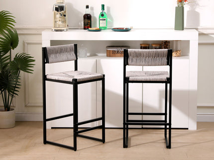 Bar Stools Paper Rope Weave Dining Chairs With Back Hand Weave Stools For Kichen Island, Bar & Counter (Set of 2)