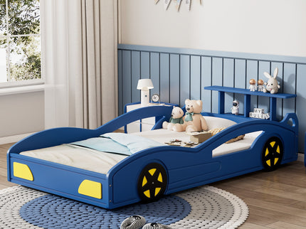 Wooden Race Car Bed, Car Shaped Platform Twin Bed With Wheels For Teens