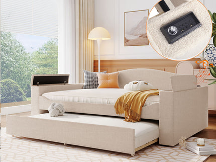 Upholstered Daybed With Storage Armrests, Trundle And Latest Integrated tooth Audio System