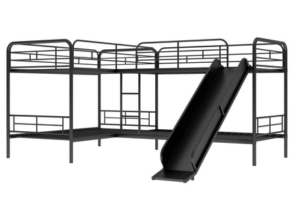 Mission Style Twin Size L-Shaped Bunk Bed With Slide And Ladder - Black